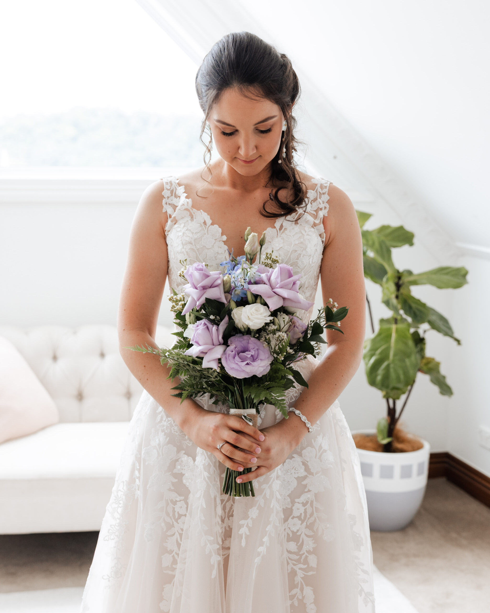 A quiet bridal portrait in soft window light